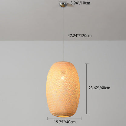 Traditional Chinese Winter Melon Flying Saucer Gourd Round Bamboo Iron 1-light Pendant Light for Living Room