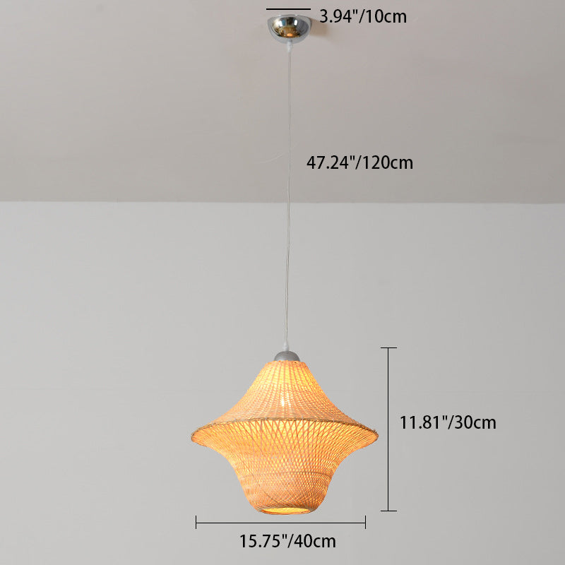 Traditional Chinese Winter Melon Flying Saucer Gourd Round Bamboo Iron 1-light Pendant Light for Living Room