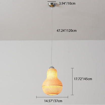 Traditional Chinese Winter Melon Flying Saucer Gourd Round Bamboo Iron 1-light Pendant Light for Living Room