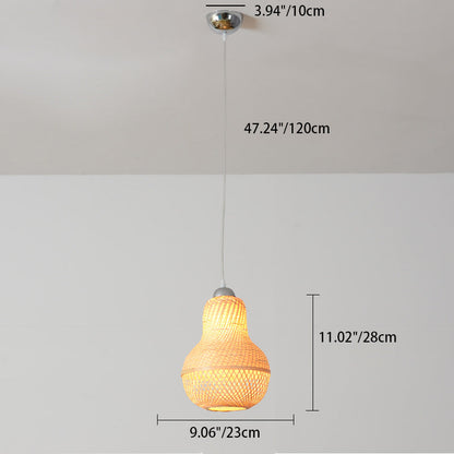 Traditional Chinese Winter Melon Flying Saucer Gourd Round Bamboo Iron 1-light Pendant Light for Living Room