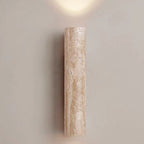 Contemporary Scandinavian Cylinder Round Yellow Travertine Wood 2-Light Wall Sconce Lamp For Living Room