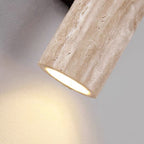 Contemporary Scandinavian Cylinder Round Yellow Travertine Wood 2-Light Wall Sconce Lamp For Living Room
