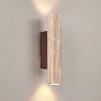 Contemporary Scandinavian Cylinder Round Yellow Travertine Wood 2-Light Wall Sconce Lamp For Living Room