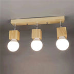 Modern Minimalist Square Orb Wood 1/3 Light Semi-Flush Mount Ceiling Light For Bedroom