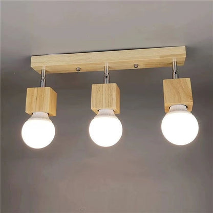 Modern Minimalist Square Orb Wood 1/3 Light Semi-Flush Mount Ceiling Light For Bedroom
