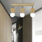 Modern Minimalist Square Orb Wood 1/3 Light Semi-Flush Mount Ceiling Light For Bedroom