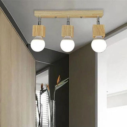 Modern Minimalist Square Orb Wood 1/3 Light Semi-Flush Mount Ceiling Light For Bedroom