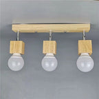 Modern Minimalist Square Orb Wood 1/3 Light Semi-Flush Mount Ceiling Light For Bedroom