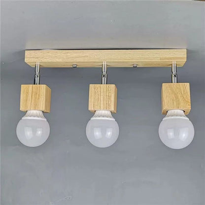Modern Minimalist Square Orb Wood 1/3 Light Semi-Flush Mount Ceiling Light For Bedroom
