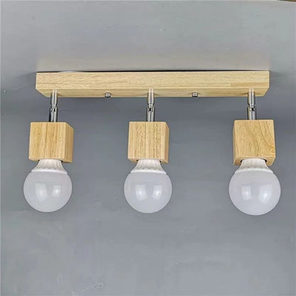 Modern Minimalist Square Orb Wood 1/3 Light Semi-Flush Mount Ceiling Light For Bedroom