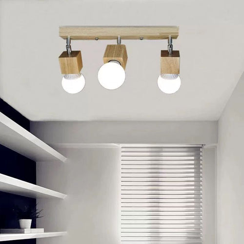 Modern Minimalist Square Orb Wood 1/3 Light Semi-Flush Mount Ceiling Light For Bedroom