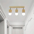 Modern Minimalist Square Orb Wood 1/3 Light Semi-Flush Mount Ceiling Light For Bedroom