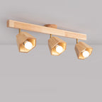 Contemporary Scandinavian Hexagonal Long Rubberwood 1/2/3/4/5 Light Semi-Flush Mount Ceiling Light For Bedroom