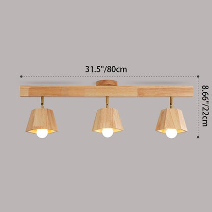 Contemporary Scandinavian Hexagonal Long Rubberwood 1/2/3/4/5 Light Semi-Flush Mount Ceiling Light For Bedroom