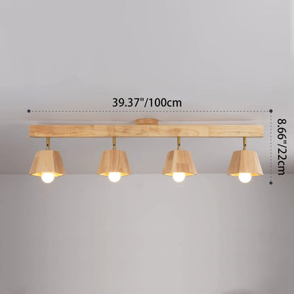 Contemporary Scandinavian Hexagonal Long Rubberwood 1/2/3/4/5 Light Semi-Flush Mount Ceiling Light For Bedroom