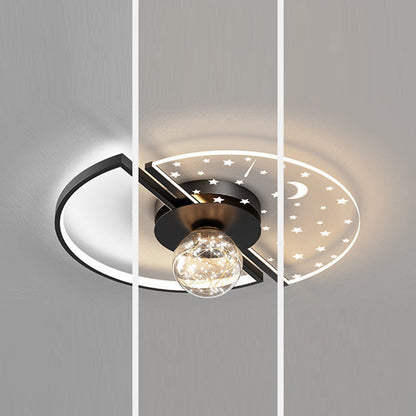 Contemporary Scandinavian Round Orb Star Crescent Glass Acrylic Iron LED Flush Mount Ceiling Light For Bedroom
