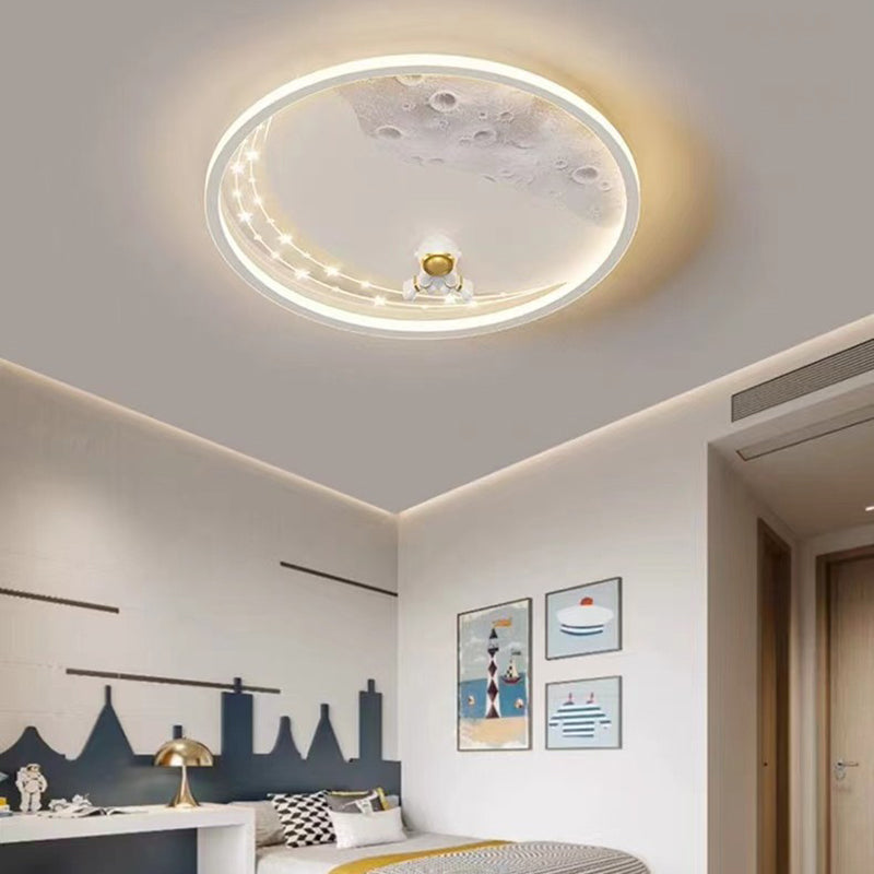 Lumendat Modern Minimalist Kids Astronaut Planet Round Acrylic Resin Iron LED Flush Mount Ceiling Light For Bedroom Lumendat