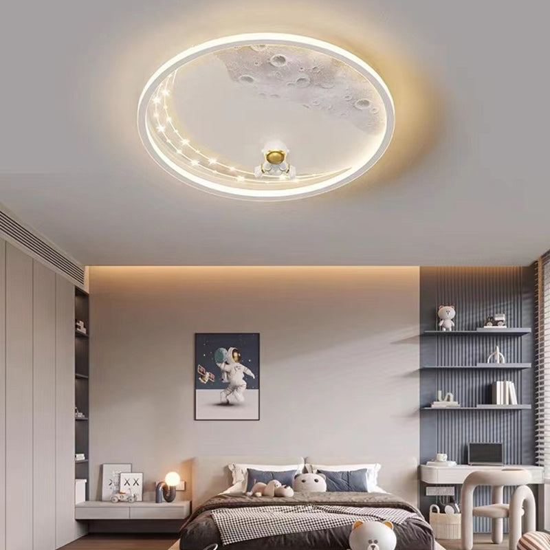 Lumendat Modern Minimalist Kids Astronaut Planet Round Acrylic Resin Iron LED Flush Mount Ceiling Light For Bedroom Lumendat