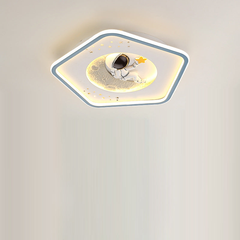 Modern Art Deco Kids Cartoon Pentagon Triangle Unicorn Astronaut Acrylic Resin Iron LED Flush Mount Ceiling Light For Bedroom
