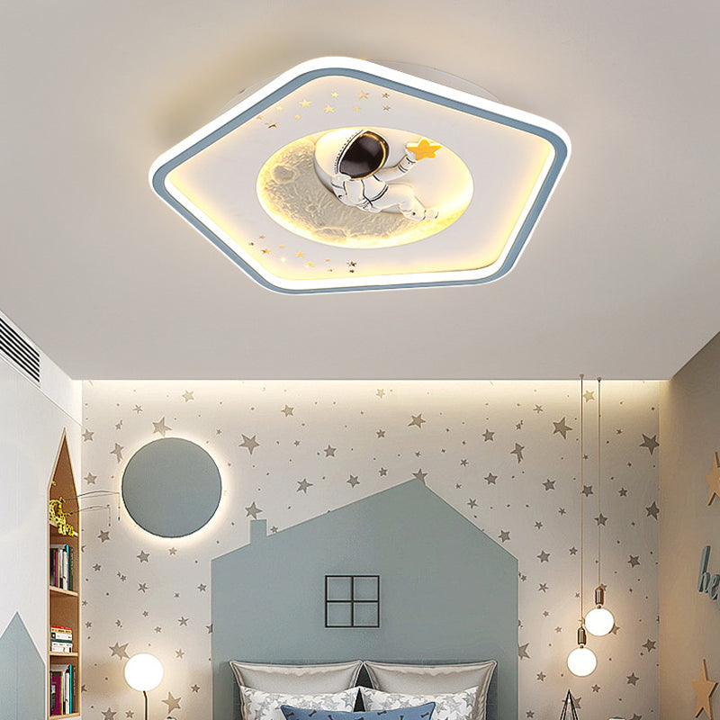Modern Art Deco Kids Cartoon Pentagon Triangle Unicorn Astronaut Acrylic Resin Iron LED Flush Mount Ceiling Light For Bedroom