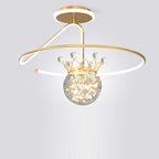 Modern Luxury Round Orb Crown PC Iron LED Semi-Flush Mount Ceiling Light For Bedroom