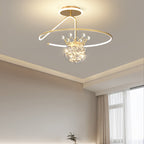 Modern Luxury Round Orb Crown PC Iron LED Semi-Flush Mount Ceiling Light For Bedroom
