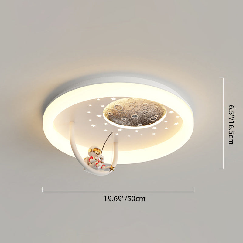 Modern Art Deco Kids Round Cloud Astronaut Planet Acrylic Iron LED Flush Mount Ceiling Light For Bedroom