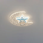 Contemporary Scandinavian Crescent Star Oval Orb Glass Aluminum Iron LED Flush Mount Ceiling Light For Bedroom