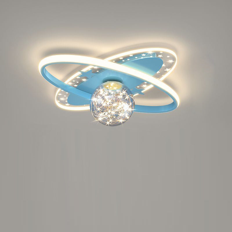 Contemporary Scandinavian Crescent Star Oval Orb Glass Aluminum Iron LED Flush Mount Ceiling Light For Bedroom