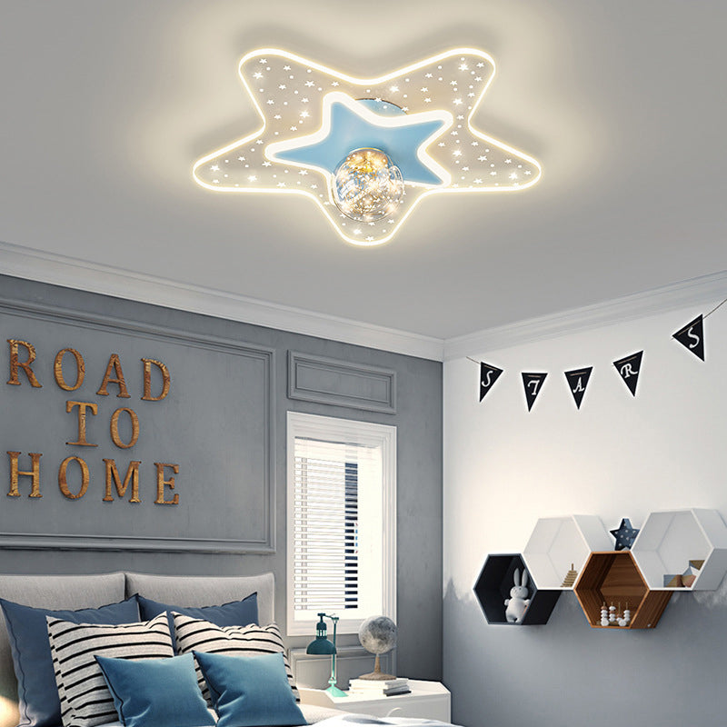 Contemporary Creative Star Pentagram Orb Acrylic Iron LED Flush Mount Ceiling Light for Bedroom