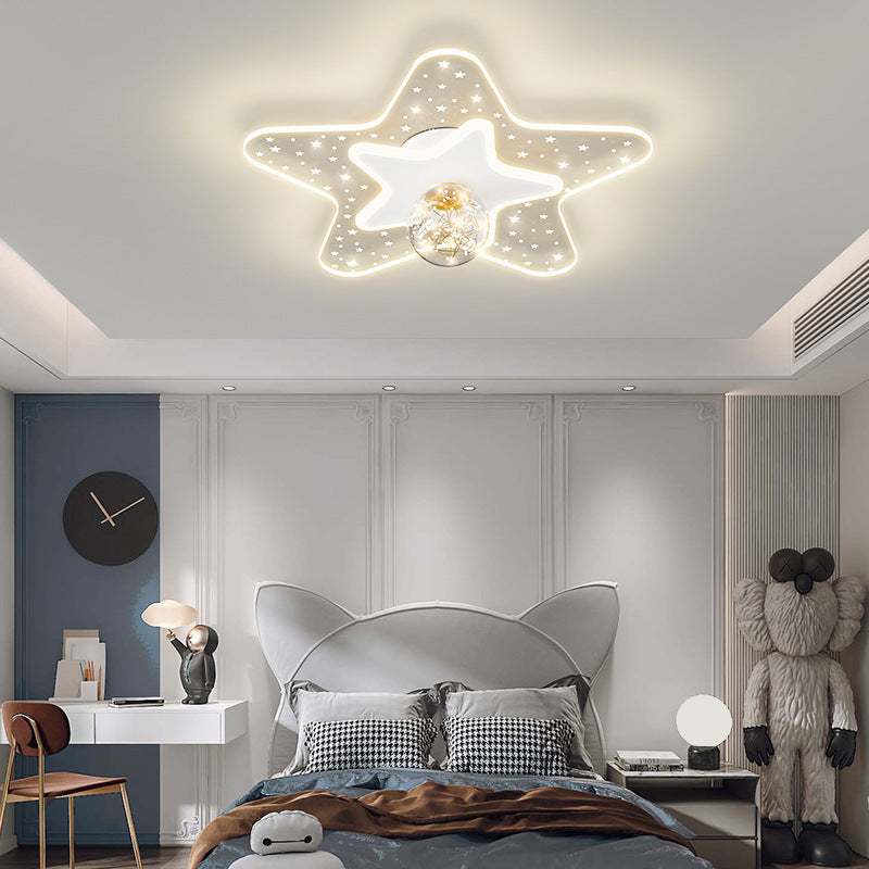 Contemporary Creative Star Pentagram Orb Acrylic Iron LED Flush Mount Ceiling Light for Bedroom