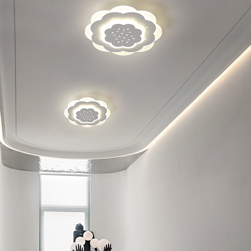 Modern Minimalist Flower Round Pentagram Acrylic Iron LED Flush Mount Ceiling Light For Bedroom