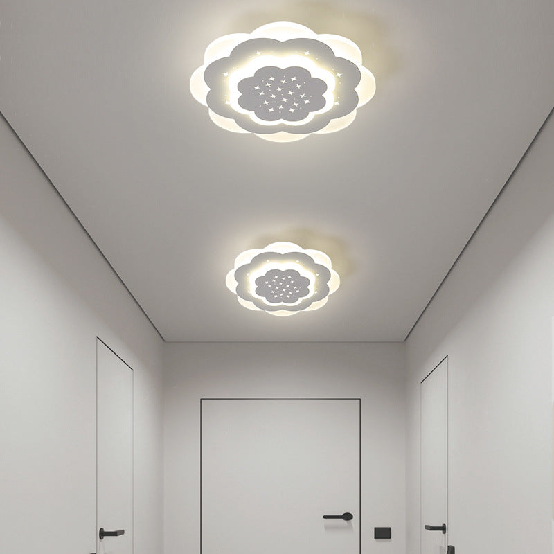 Modern Minimalist Flower Round Pentagram Acrylic Iron LED Flush Mount Ceiling Light For Bedroom