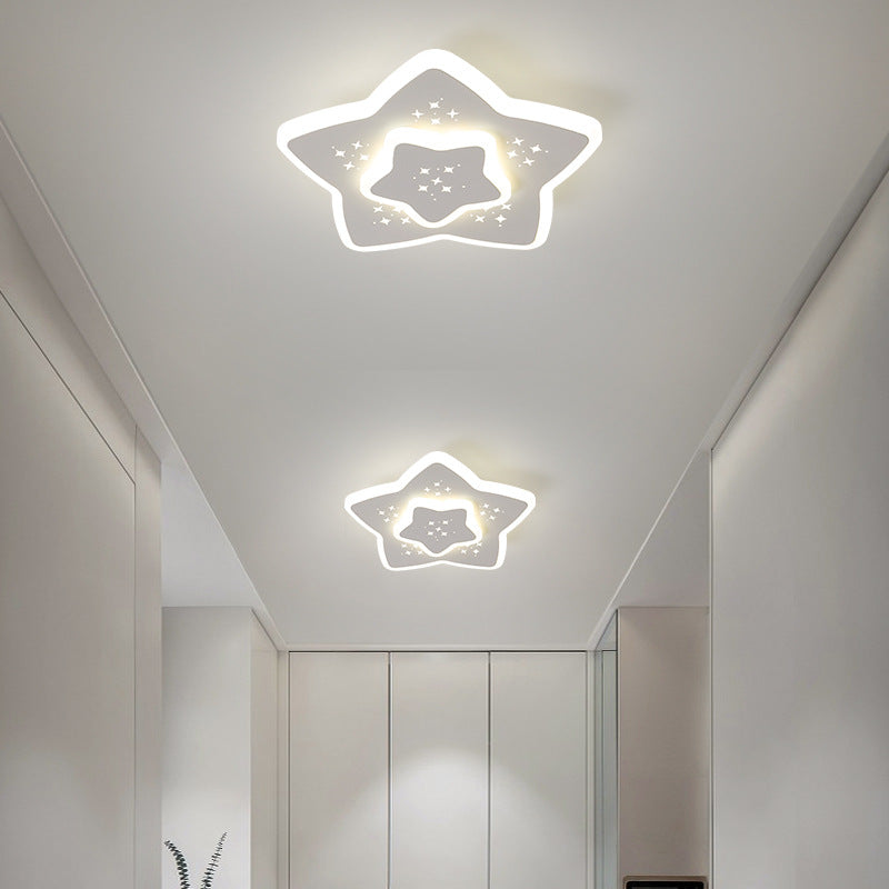 Modern Minimalist Flower Round Pentagram Acrylic Iron LED Flush Mount Ceiling Light For Bedroom