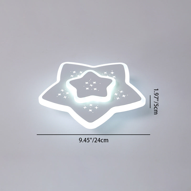 Modern Minimalist Flower Round Pentagram Acrylic Iron LED Flush Mount Ceiling Light For Bedroom