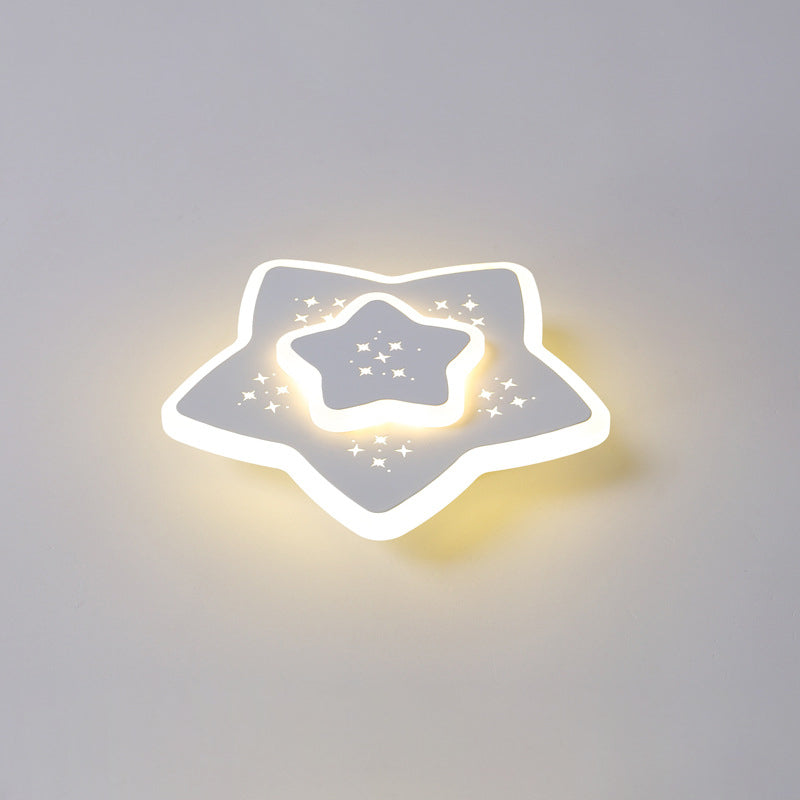 Modern Minimalist Flower Round Pentagram Acrylic Iron LED Flush Mount Ceiling Light For Bedroom