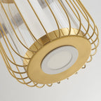 Traditional Chinese Birdcage Round Column Glass Iron Brass 1-Light Pendant Light For Living Room
