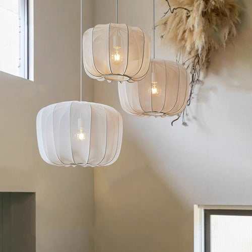Traditional French Apple Round Fabric Iron 1-Light Pendant Light For Living Room