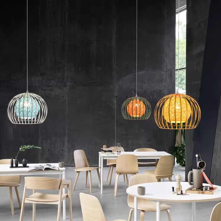 Modern Minimalist Round Hollowed Out Sesame Ball Iron 1-light Pendant Light for Living Room