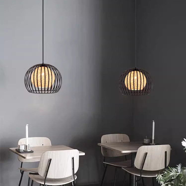 Modern Minimalist Round Hollowed Out Sesame Ball Iron 1-light Pendant Light for Living Room