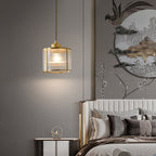 Traditional Chinese Cylinder Round Distressed Glass Brass 1-Light Pendant Light For Living Room