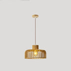 Traditional Chinese Round Cone Wood 1-Light Pendant Light For Living Room