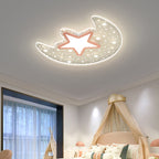 Modern Minimalist Crescent Moon Star Acrylic Iron LED Flush Mount Ceiling Light For Bedroom