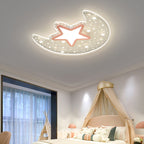 Modern Minimalist Crescent Moon Star Acrylic Iron LED Flush Mount Ceiling Light For Bedroom