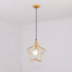 Contemporary Industrial Pentagram Round Hollowed Out Iron 1-Light Pendant Light For Living Room