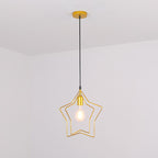 Contemporary Industrial Pentagram Round Hollowed Out Iron 1-Light Pendant Light For Living Room