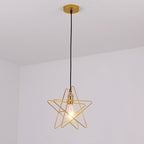 Contemporary Industrial Pentagram Round Hollowed Out Iron 1-Light Pendant Light For Living Room