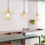 Contemporary Industrial Pentagram Round Hollowed Out Iron 1-Light Pendant Light For Living Room