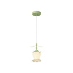 Modern Art Deco Round Flower Leaf Glass Iron 1-Light Pendant Light For Living Room