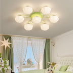 Contemporary Scandinavian Branch Round Pumpkin Glass Iron 4/7/9/11 Light Semi-Flush Mount Ceiling Light For Bedroom